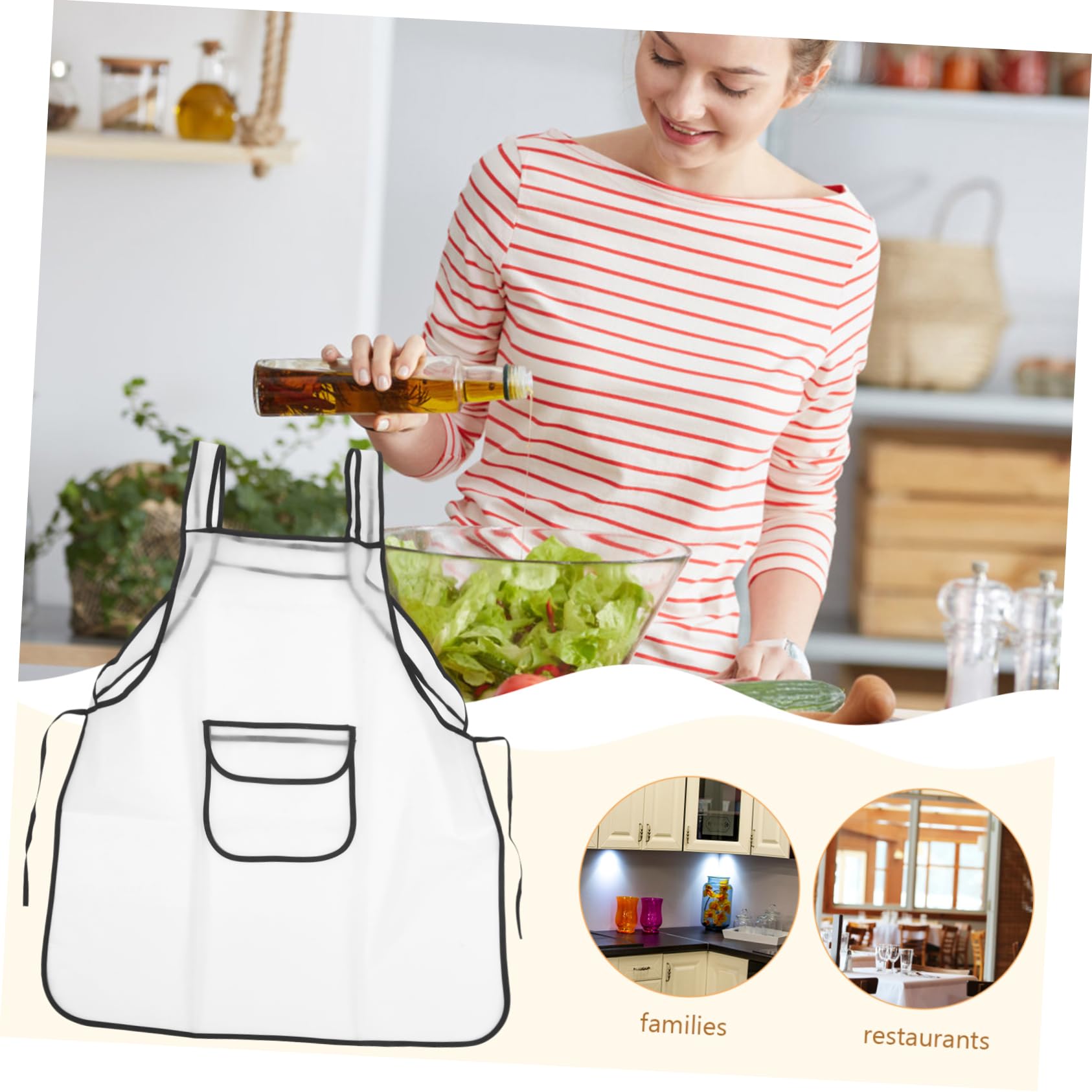 Unomor Oil-proof Transparent Apron Hair Stylist Apron Unisex Transparent Apron Aprons Vinyl Apron Artist Work Apron Adjustable Apron Cooking Apron Clear Reusable Apron Lab Apron Tpu White