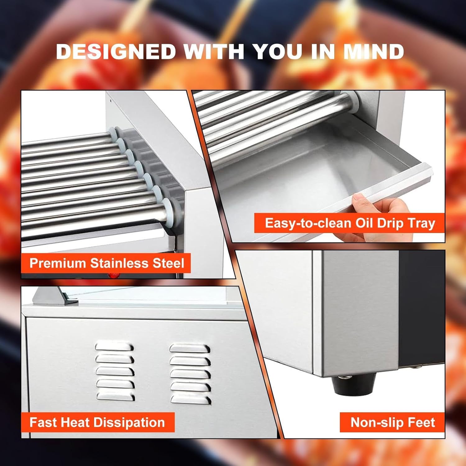 Commercial Hot Dog Roller | 7 Rollers Automatic Grill Cooker Machine - 110V 1200W Double Temp Control Sausage Grill Cooker for Hotdogs, Veggie Sausages, Brats