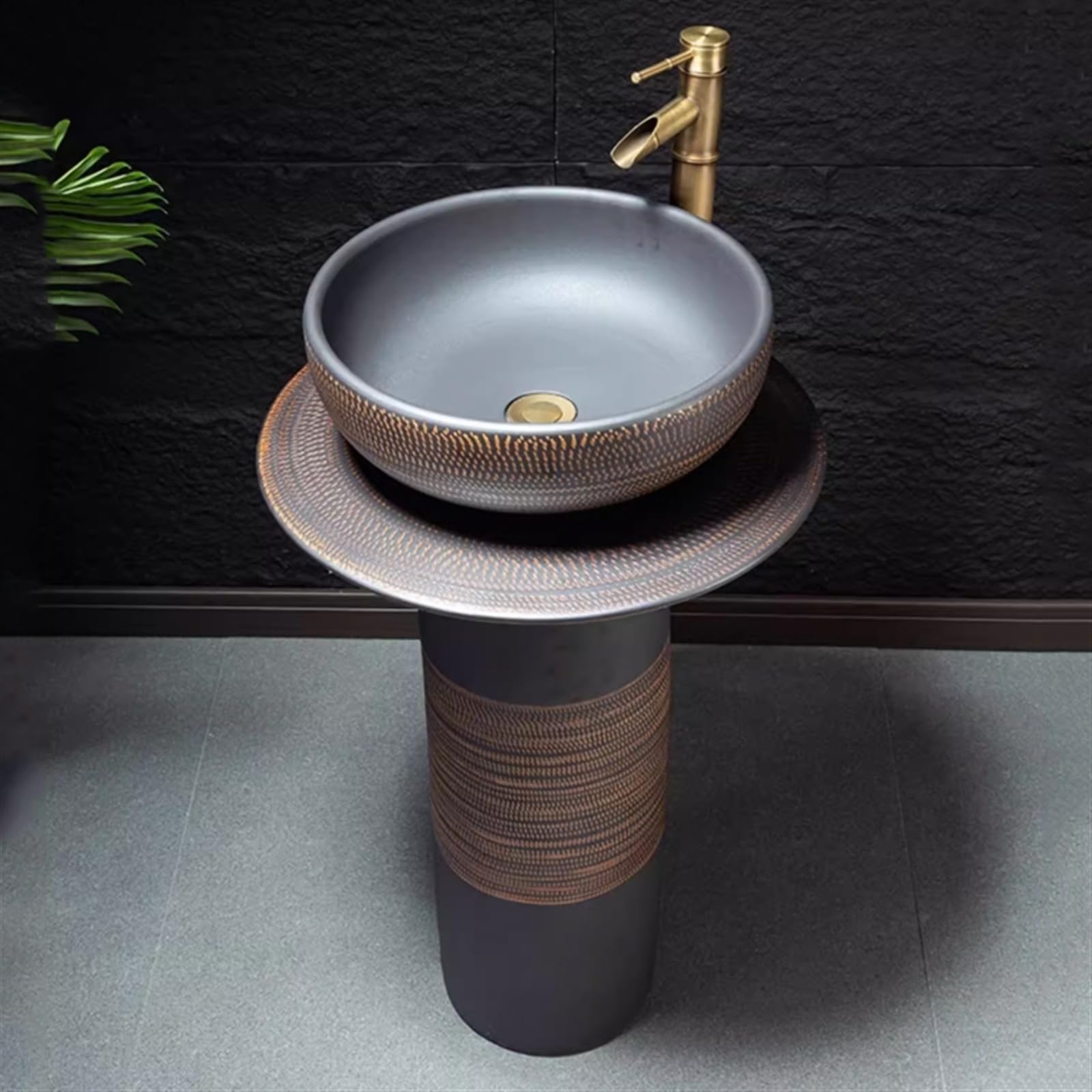 Fregadero de pedestal, fregadero de pedestal de cerámica vintage, combinación de fregadero de pie con grifo y kit de drenaje para baño, balcón, patio, baño al aire libre
