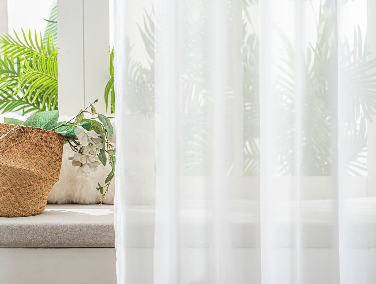 Ivory Sheer Curtains 108 Inches Long, 50" Width 2 Panels, Grommet Sheer Curtain Panels for Living Room Bedroom, Light Filtering Privacy Semi Transparent Drapes