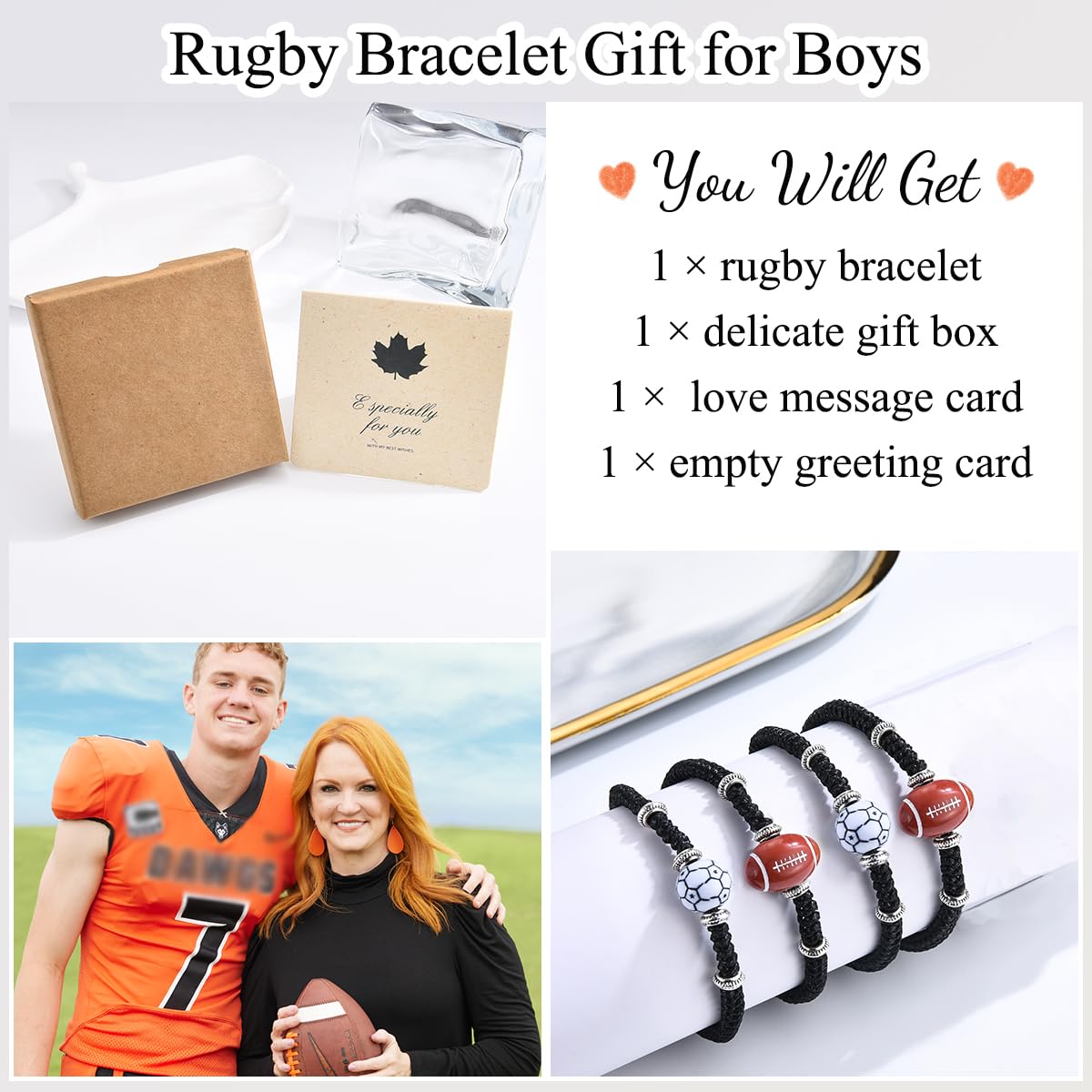 Bracelet de rugby pour garçons, cadeau d'anniversaire, de Noël, de remise de diplôme pour petit-fils, équipe, amis, neveu, frère, cadeaux de Noël