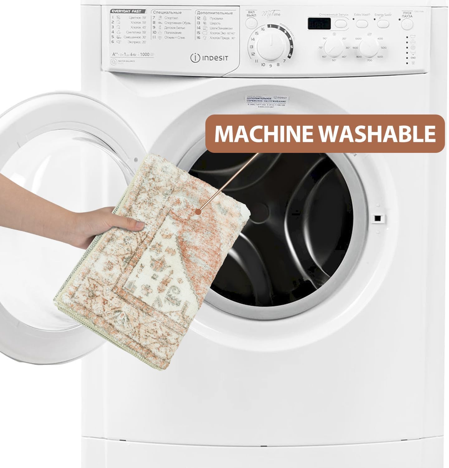 Uphome Bathroom Runner Khaki Tribal Large Bathroom Rugs Boho Ultra Soft Machine Washable Bath Mat Non-Slip Oriental Distressed Floor Carpet for Shower Sink Entryway, 18x47 inch