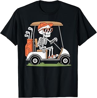 Funny Skeleton Golfer in Golf Cart Golfing Halloween T-Shirt