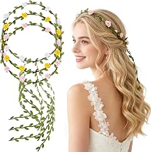 3Pcs Flowers Crown Floral Garland Headband,Boho Headpiece for Women Flower Headband Bridal Headpiece Floral Hair Wreath for Fairy Party,Wedding,Festival,and Holiday Events