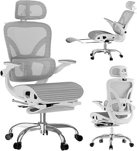 Alllion Silla de Oficina Ergonómica de Malla, Silla de Escritorio para el Hogar Cómoda de Respaldo Alto con Soporte Lumbar Ajustable, Reposacabezas