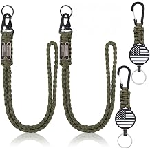 4-Pack Military Green Heavy Duty 550 Paracord Lanyard & Retractable Keychain Set USA Flag - 2 Heavy Duty Neck Lanyards + 2 Auto-retracting Badge Holders