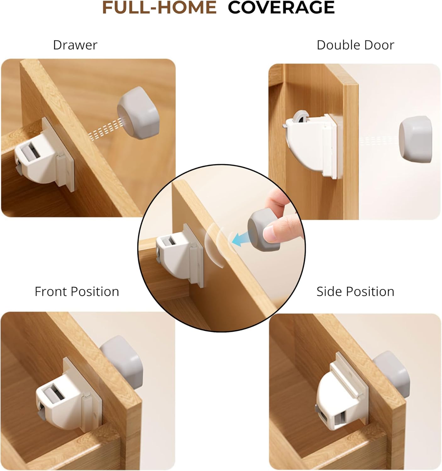 Magnetic Cabinet Locks (20 Locks + 4 Keys) – Ultra-Strong Child Safety Magnetic Locks for Thick Cabinets & Drawers (Up to 2″) – Invisible Baby Proofing – No Drill – 3M Adhesive