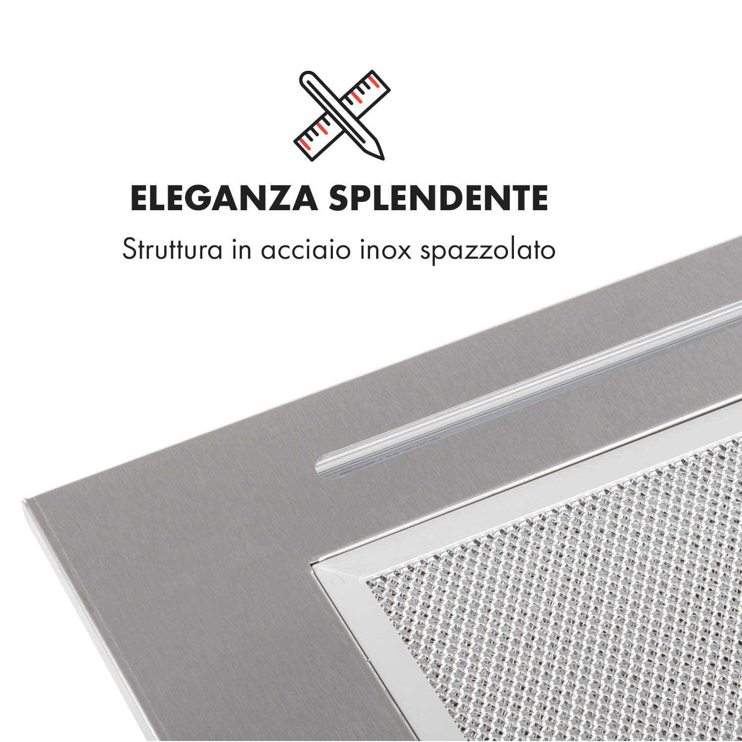 KLARSTEIN Down Under - Cappa Aspirante, Cappa di Aspirazione, Da Incasso, 60 cm, Aria di scarico 590 m³ / h, Potenza: 190 Watt in 3 Fasi, LED, Acciaio Inox, 61 dB, Kit di Montaggio, Argento