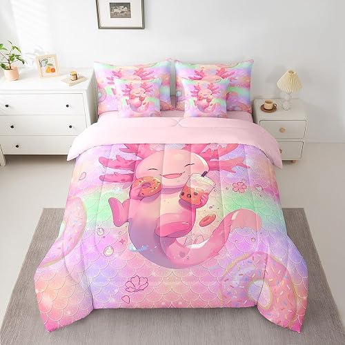 Feelyou Kids Cute Axolotl Comforter Set with Sheets Queen Size