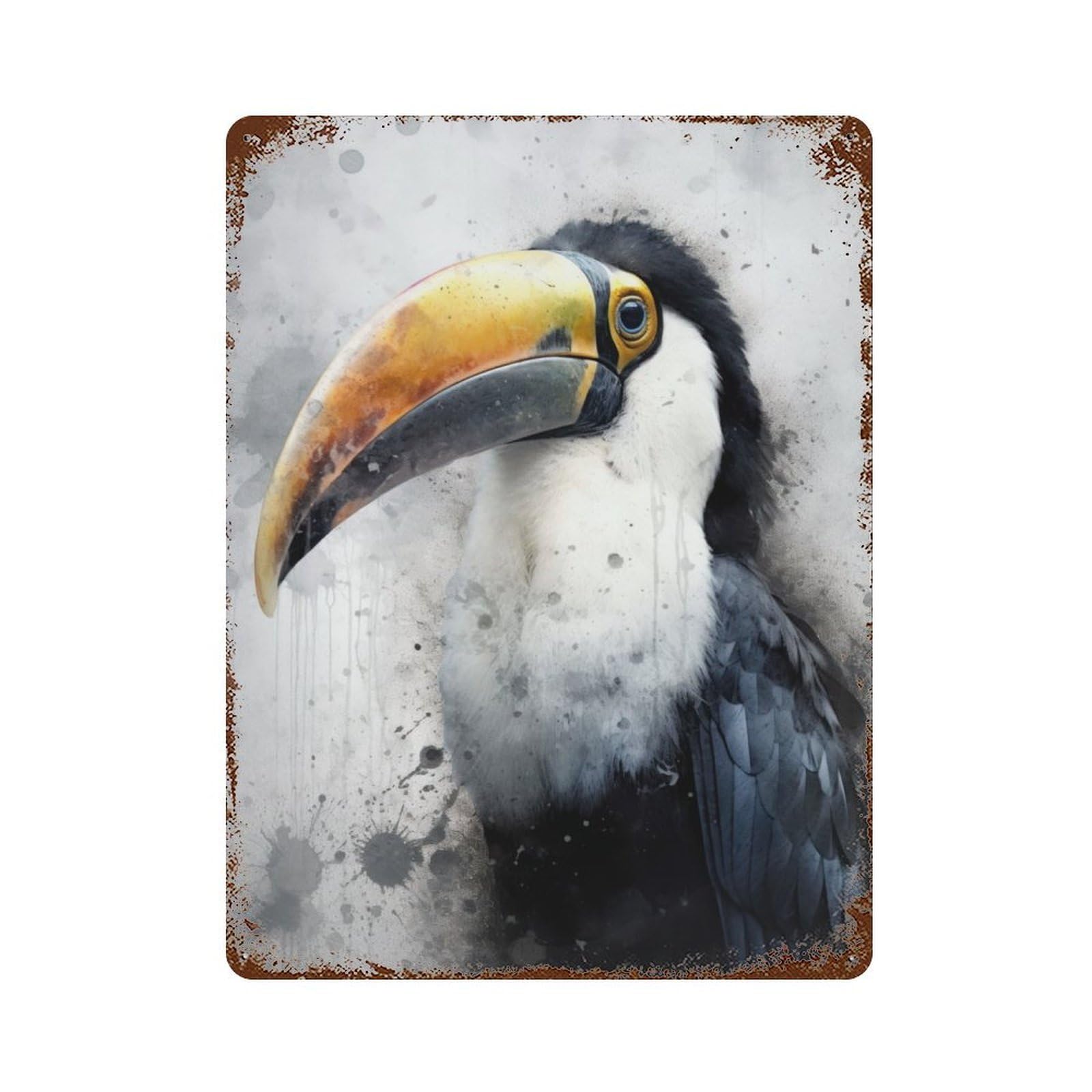 Toucan Beauty Watercolor Aged Metal Wall Plaque 15.7"x11.8", Ideal for Garage, Bar And Workshop Decor