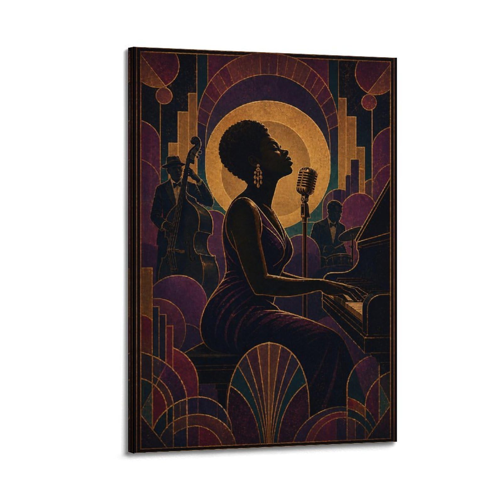 Okngb Frame-Style Vintage Harlem Style Jazz Band Club Poster Decorative Painting Canvas Art Picture 24X36inch(60X90cm)