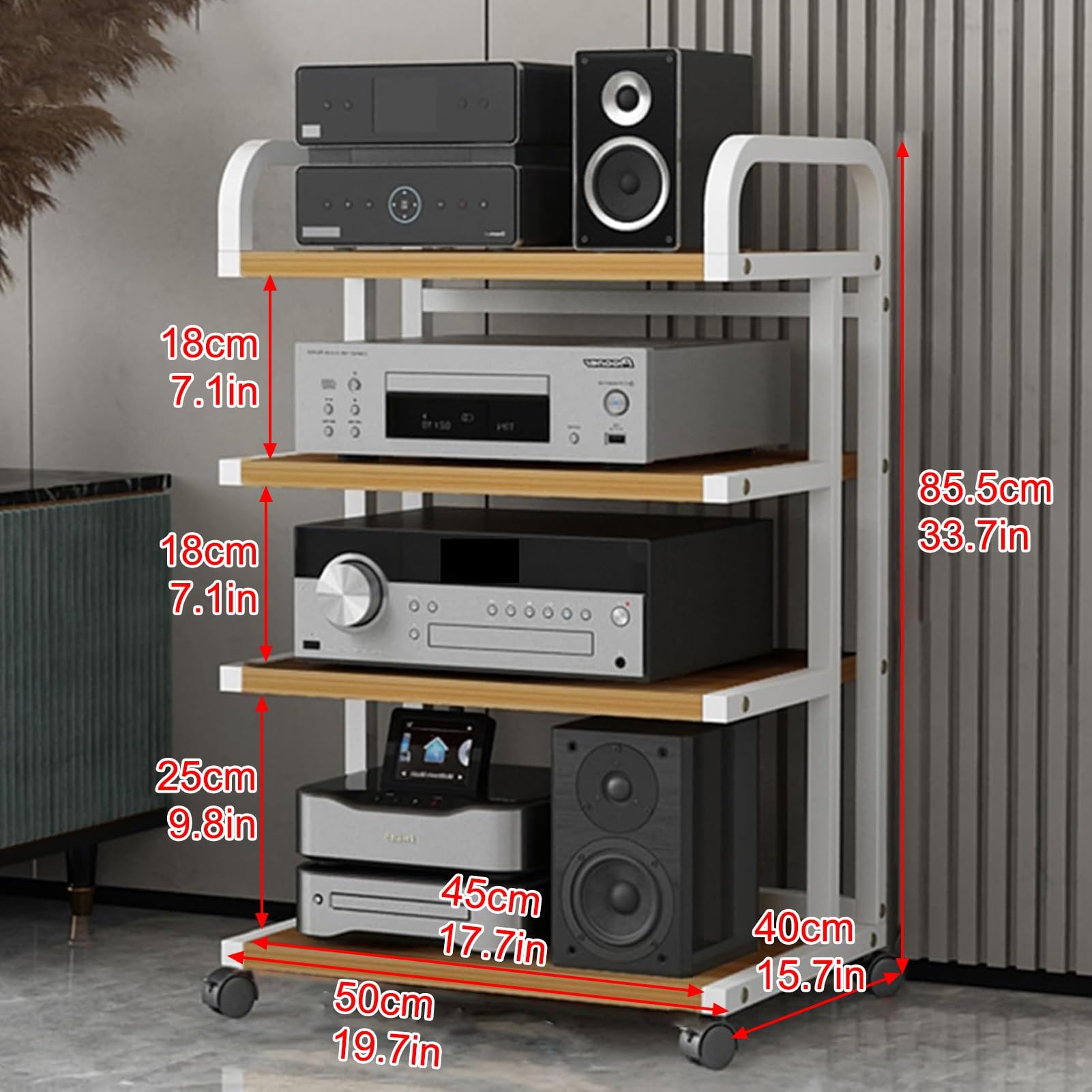 Soporte de medios AV resistente, gabinete estéreo y reproductor de discos, torre de audio y CD, solución de almacenamiento AV para sala de estar, oficina y estudio de grabación (negro, 85,5 x 50 cm)