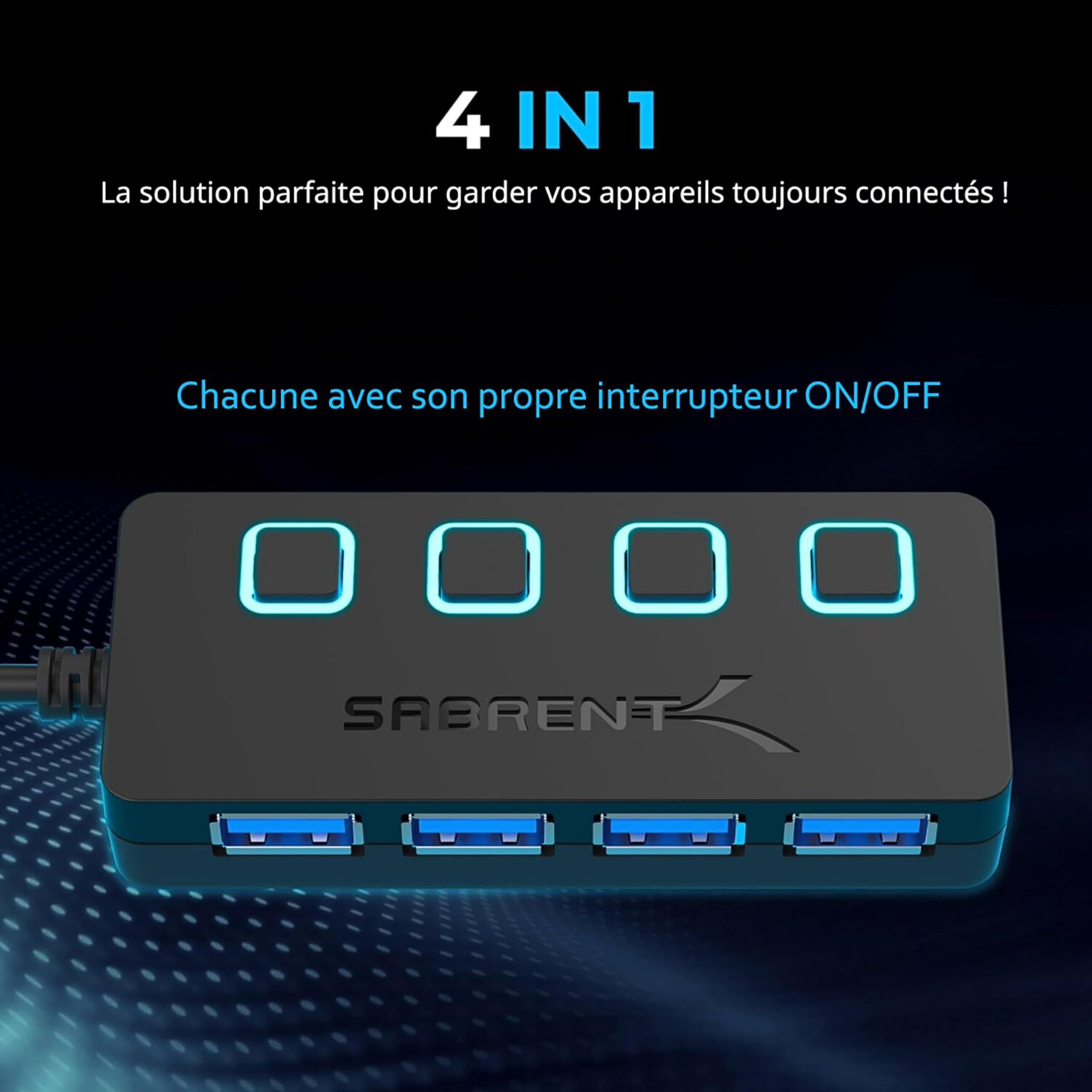 SABRENT Hub USB 3.0 Alimenté 4 Ports 5 Gbps avec Commutateurs et Voyants Individuels HB-UMP3