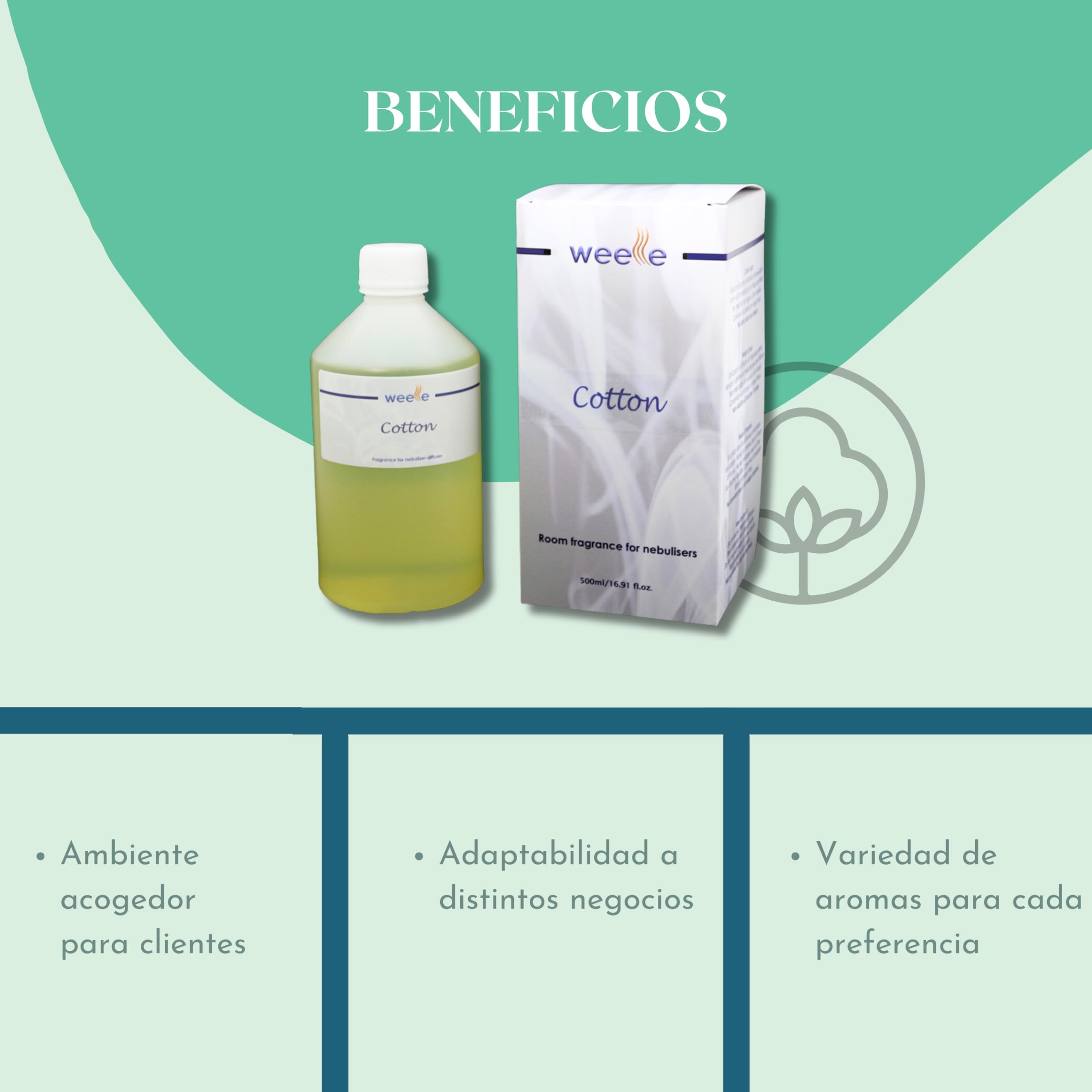 Recarga Ambientador Cotton para Difusores de nebulización profesionales Weele Aroma Cotton, 500 ml perfume para hogar