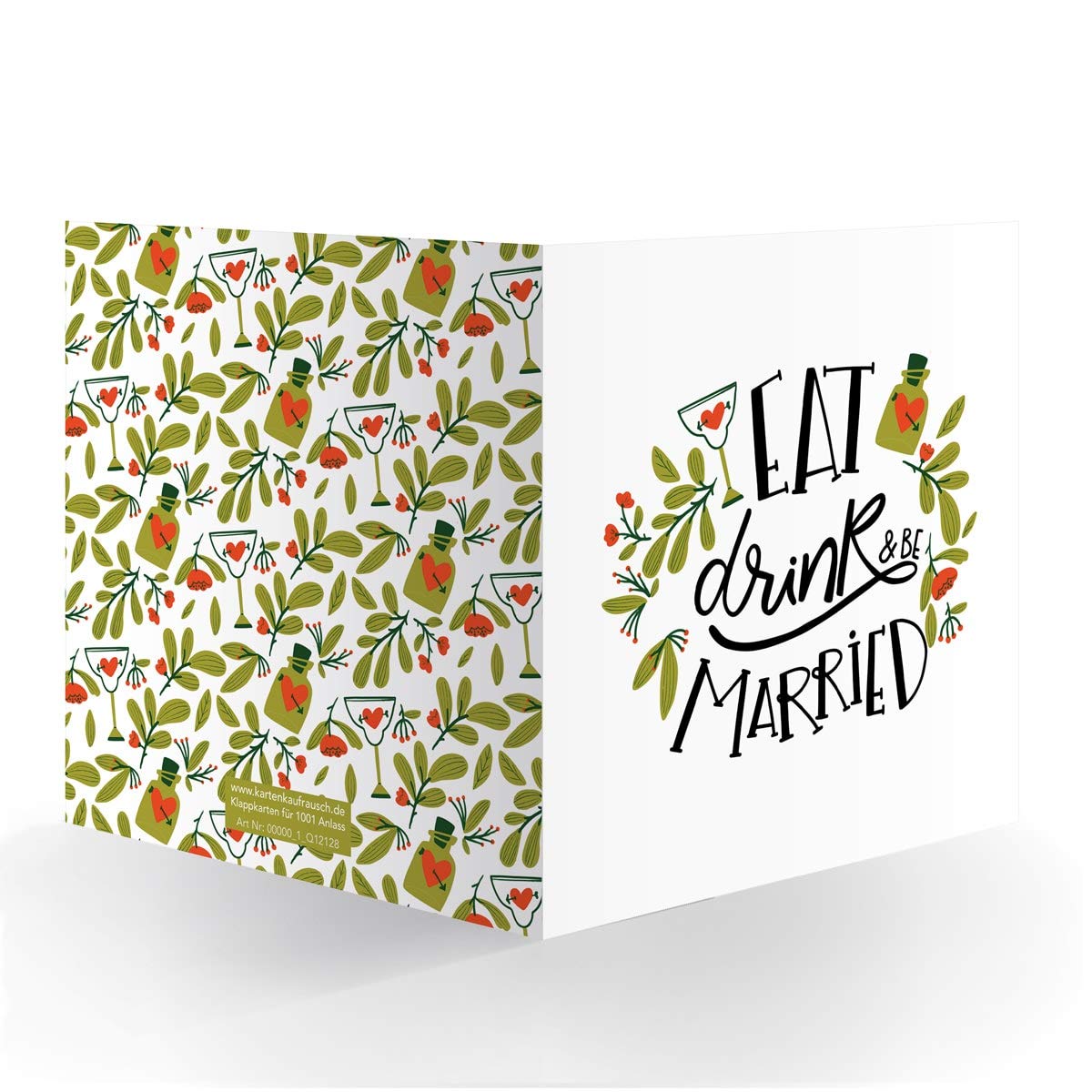 Kartenkaufrausch 12 x Lustige Retro Hochzeitskarte im 70s Look (quadratisch 15,5cm + Umschlag) mit Love Potion: Eat drink & be married- große XL Glückwunsch-Karte zur Hochzeit für Familie