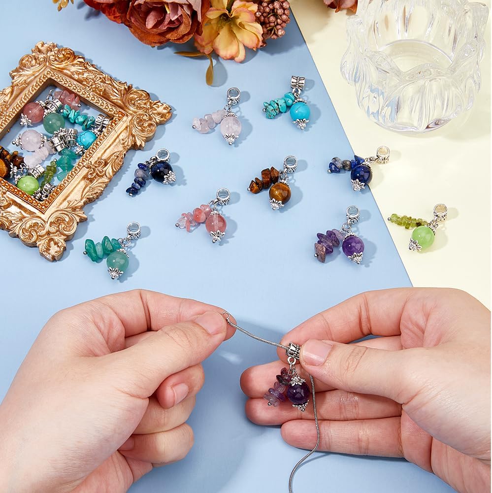 SUPERFINDINGS 16Pcs 8Styles Natural Gemstone Link Connectors Crystal Gemstone Nuggets Pendant Colorful Beads Charm with Silver Tone for European Chain Bracelet Necklace DIY Jewelry Making Supplies - Image 3