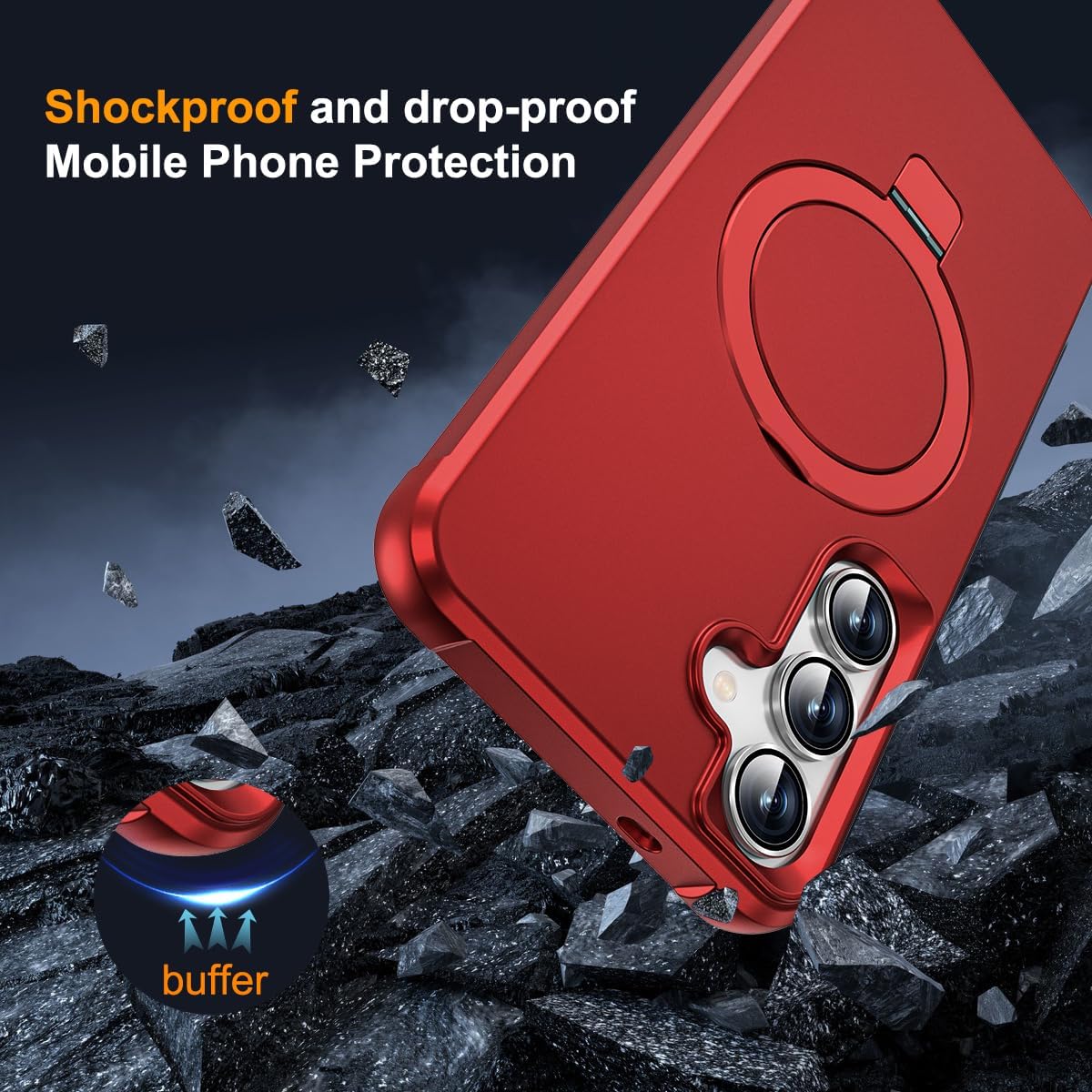 SKYLMW Compatible with Samsung Galaxy S24 Case & Samsung Galaxy S25 Case with Magnetic Ring Stand Cases for S24 & S25 6.2" [Compatible with Mag-Safe],Red