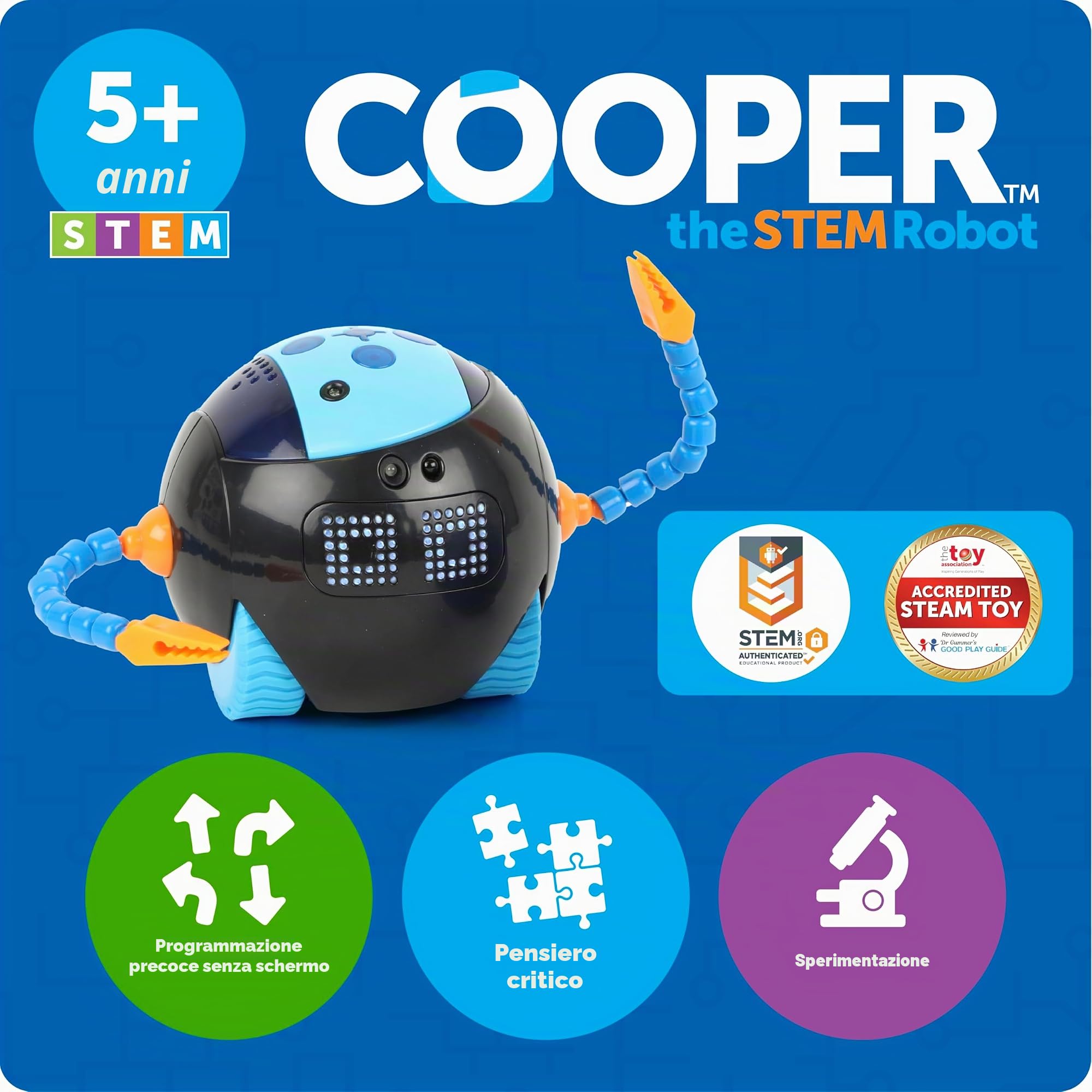 Learning Resources Cooper Robot STEM Individuale LER3119, da 5 Anni, Programmazione Senza Schermo, Gioco Educativo USB Ricaricabile