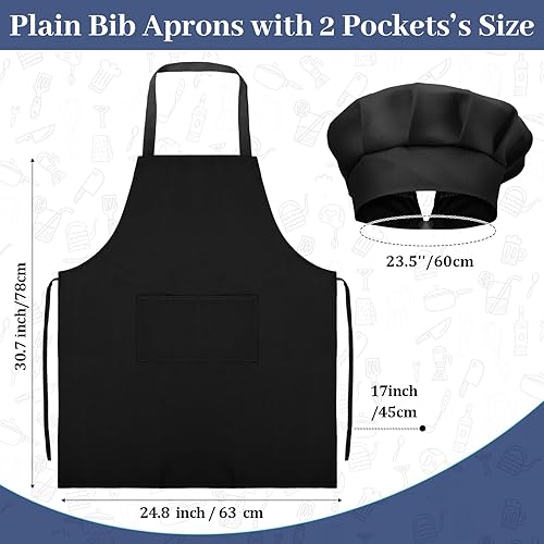 Miniatura 2 de SATINIOR Juego de 8 delantales de chef, sombrero de chef ajustable y delantal con bolsillos para adultos, mujeres y hombres cocineros