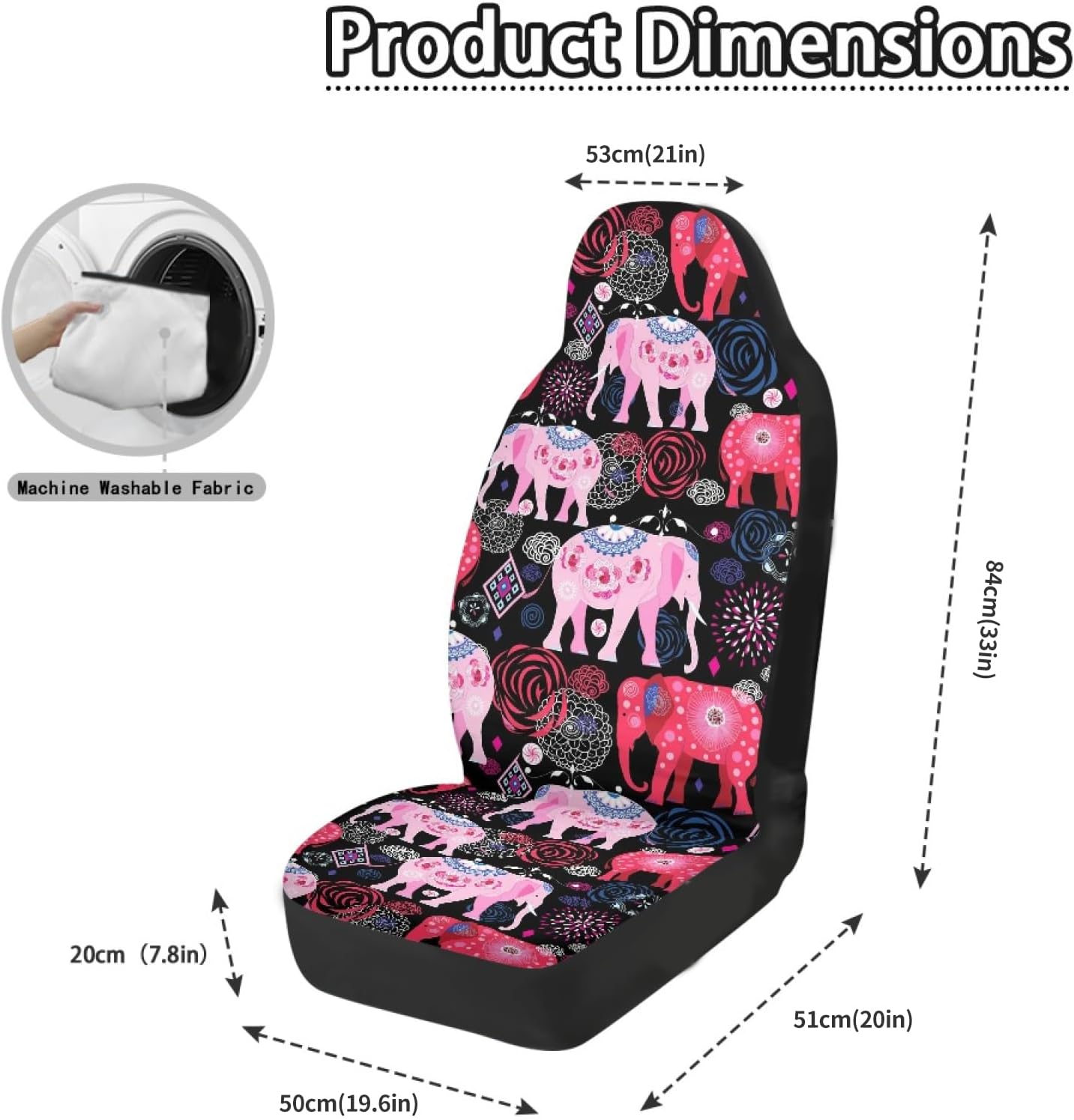 Car Seat Cover for Front Seat ONLY, 2 Pack Universal Automotive Seat Covers Elephant Print Auto Front Seat Protector, Stretchy Bucket Seat Cover fit Most Truck SUV Vans