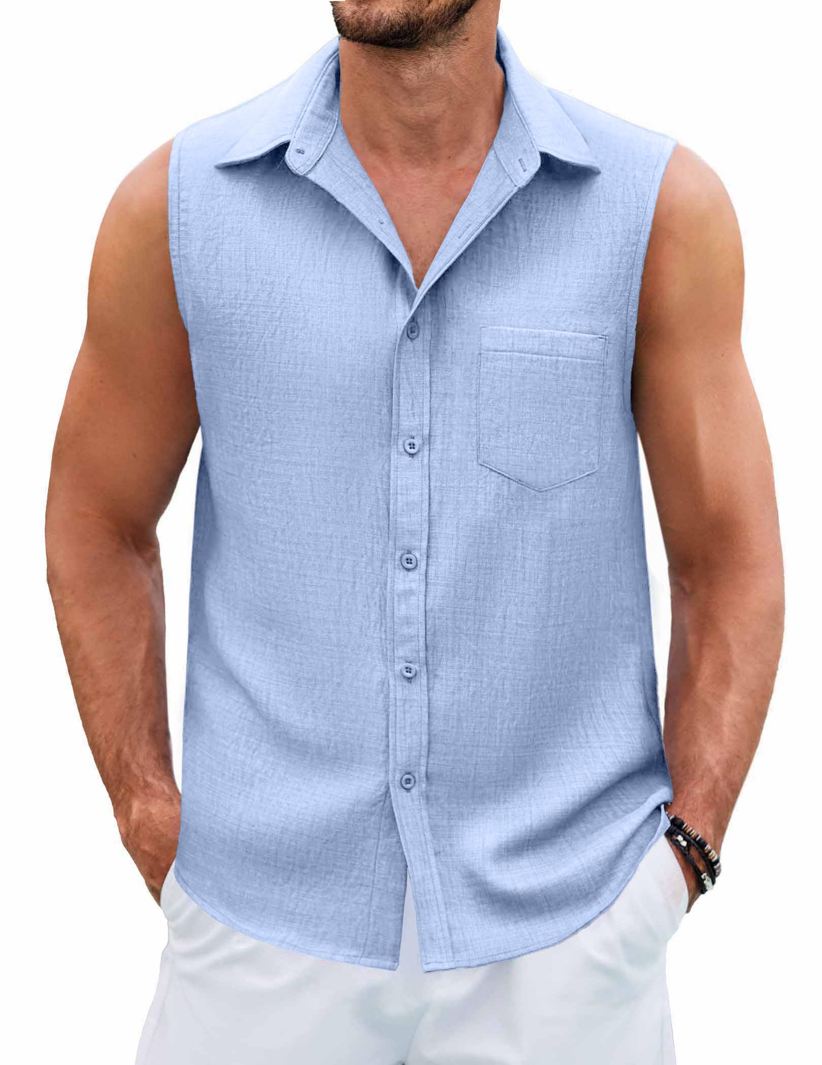 coofandy men39s sleeveless beach shirts summer button up tank tops casual textured tank shirt