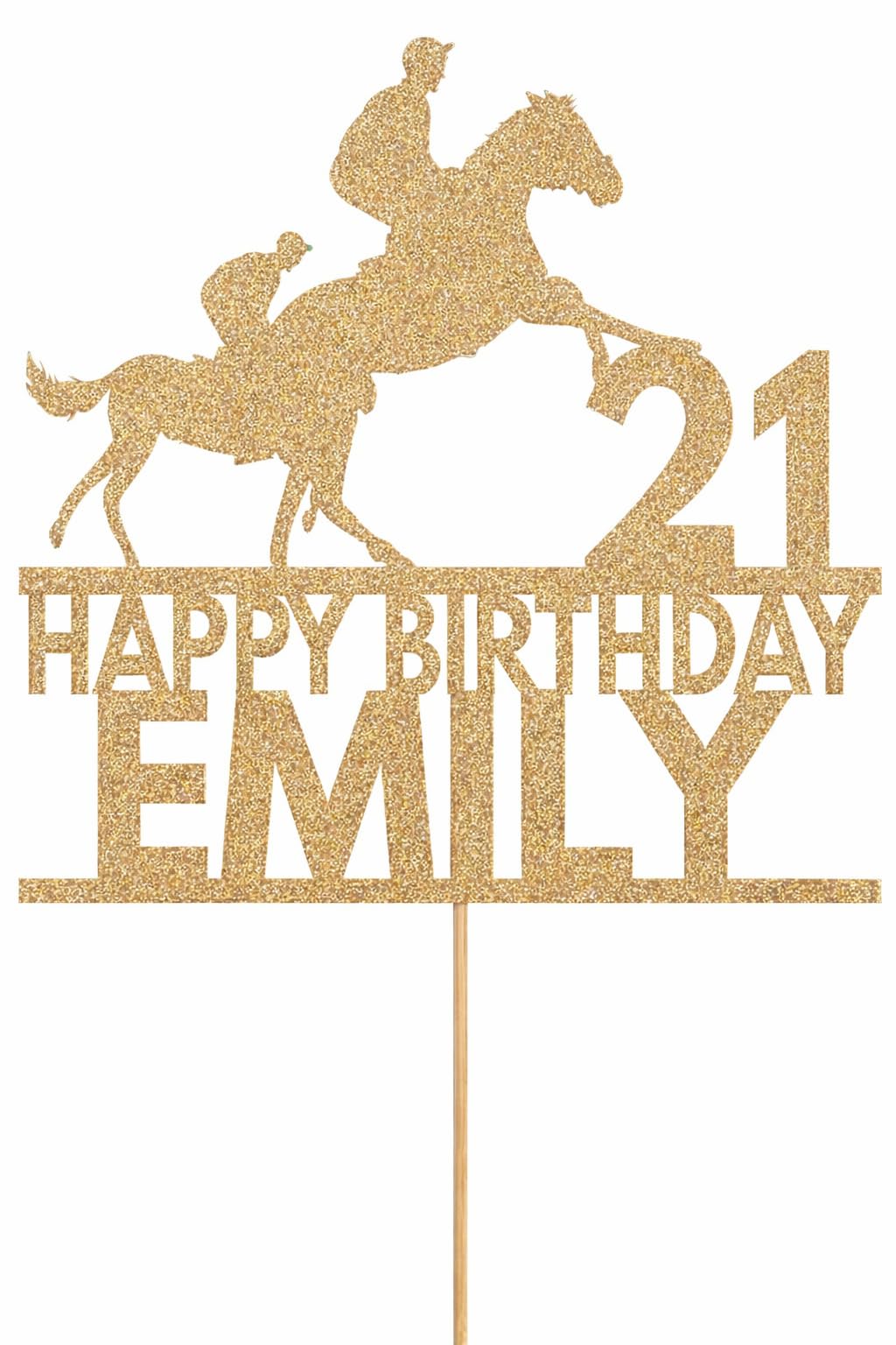 Personalised Horse Racing Birthday Cake Topper Decoration | Custom Name & Age | Horse Racing Party Cake Decor | Glitter Card Topper for Kids & Adults (Champagne Gold)