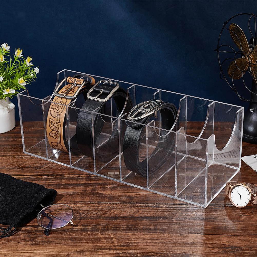 PH PandaHall Organisateur de Ceinture en Acrylique, 7 compartiment Présentoir de Ceinture Support de Rangement Vitrine Transparente pour Hommes Femmes Cravates Bijoux Montres Bracelets,37.5x14x12cm