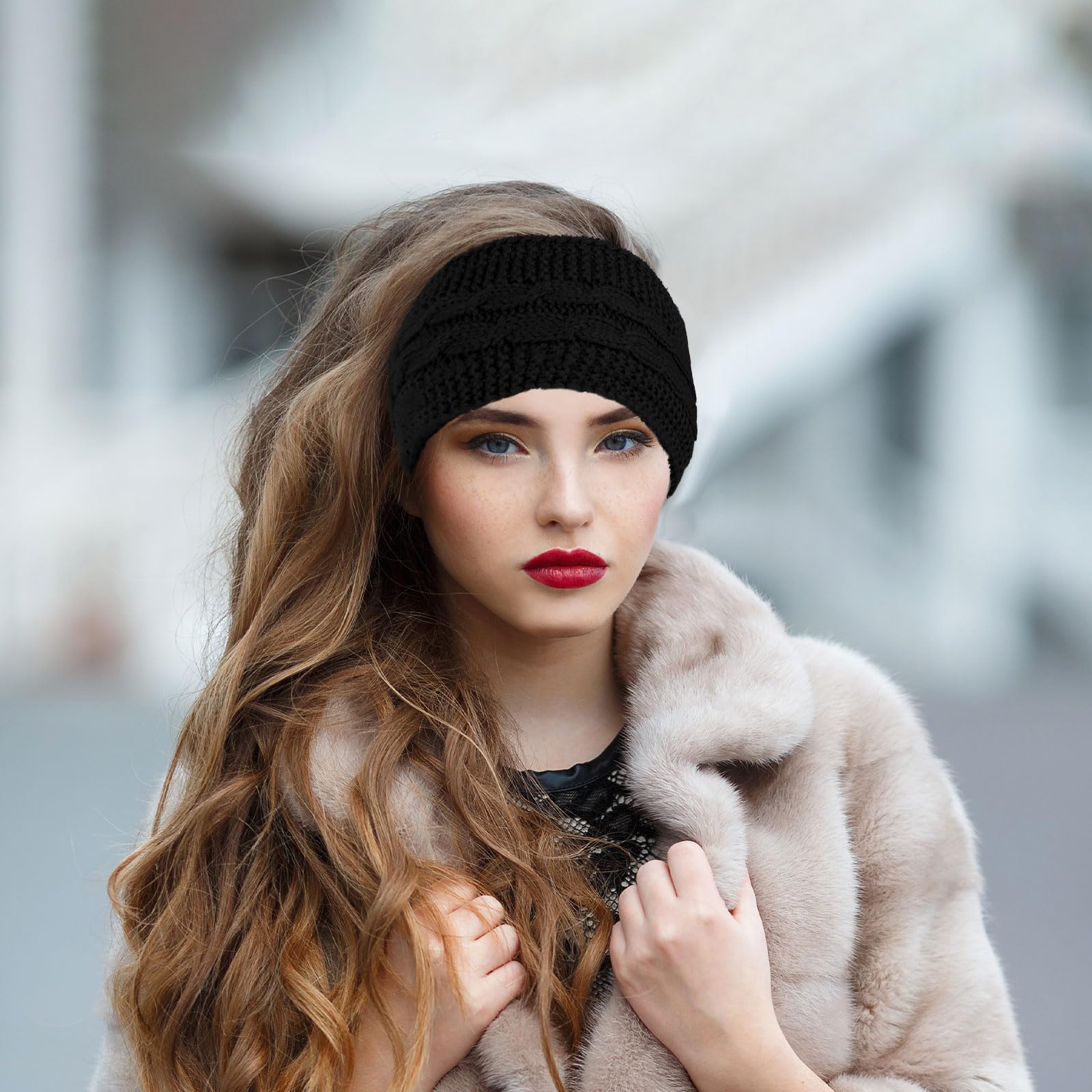 GWAWG Winter Headbands for Women's Hair, Winter Cable Knit Headbands, Vans Chunky Elastic Thermal Headbands - Image 4