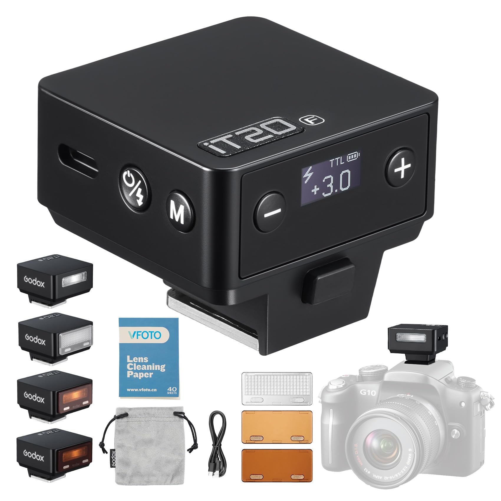 Godox iT20F iT20-F Mini Flash,Bolsillo Flash de Pantalla Intuitiva, Soporta TTL Automático Parpadeo/M Parpadeo Manual, 700 Destellos a Potencia Máxima,Batería de Litio,Compatible con Fuji Cámara