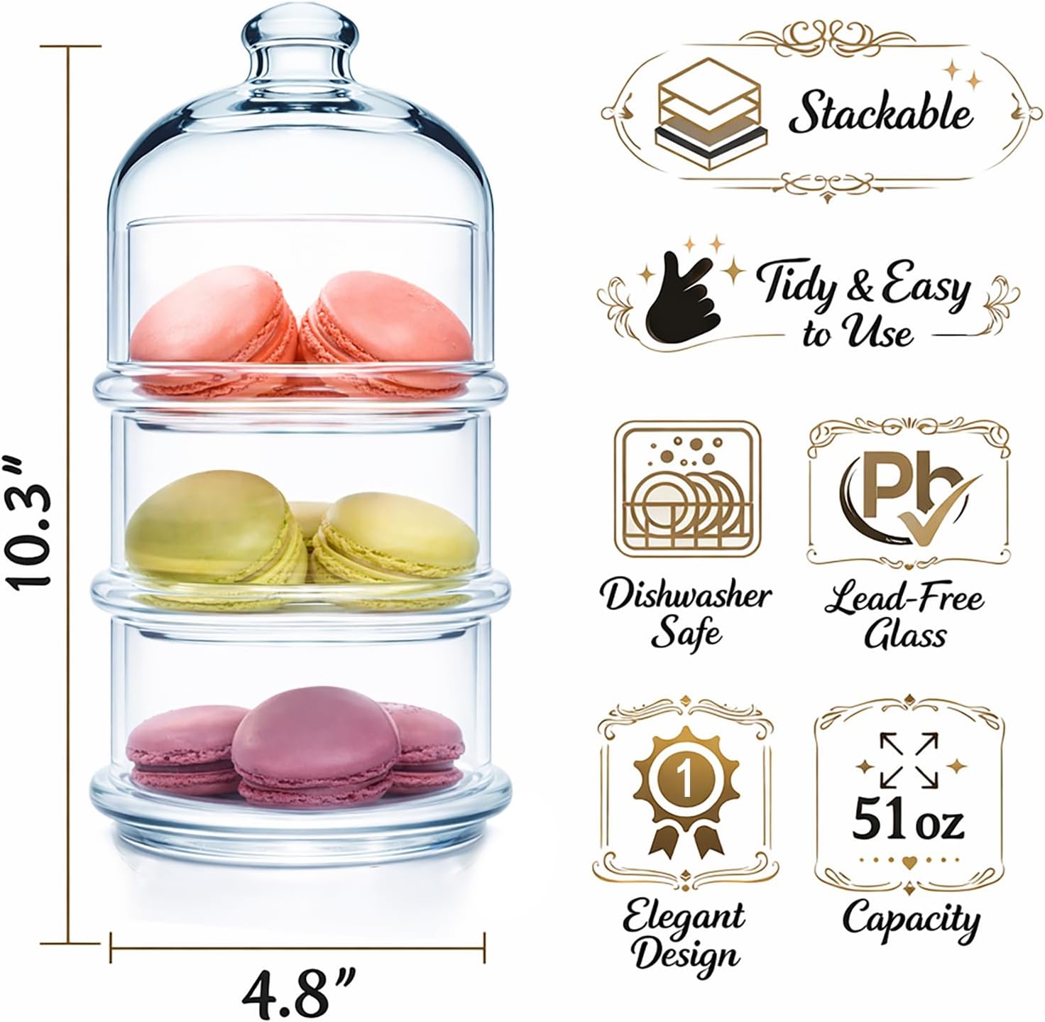 Ums 3 Tier Glass Jars with Lid, Cookie Jar, Candy Jars for Candy Buffet, Apothecary Jars, Kitchen & Bathroom Organizers and Storage