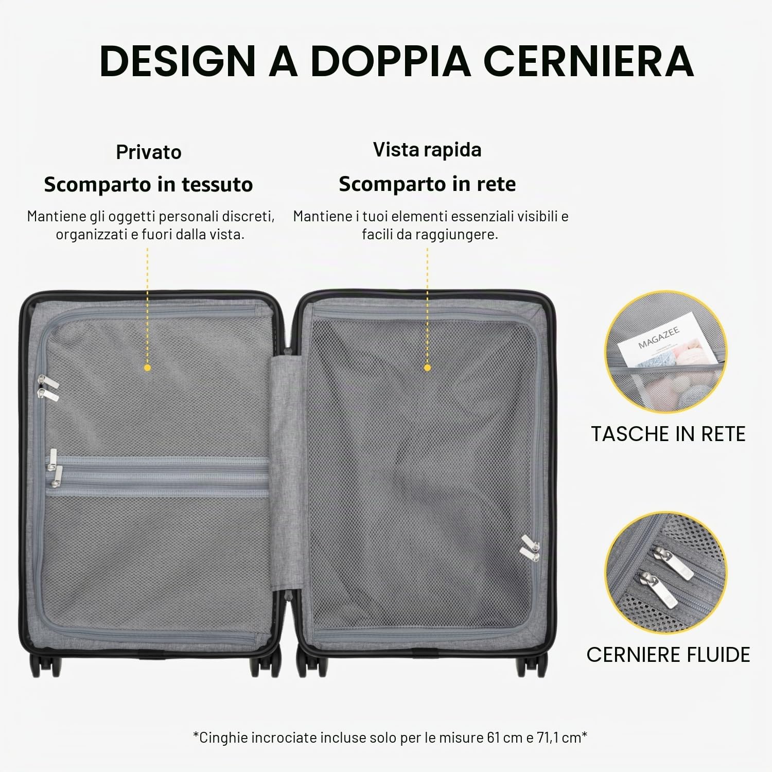 LEVEL8 Valigia Bagaglio a Mano Elegante Micro Diamante Strutturato Design Valigie Trolley Rigido Bagaglio a Mano con 4 Ruote Doppie Girevoli e Lucchetto TSA Integrato 54.5x37x23.5CM, 40L, Grigio