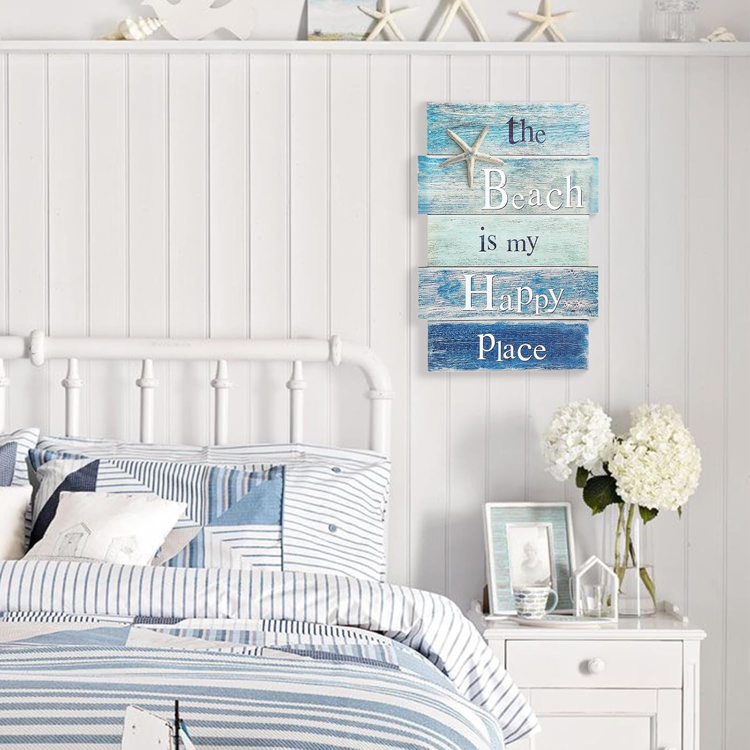 MODE HOME Coastal Wall Decor for Home, Beach Wall Art Wooden Hanging Sign with Starfish Element, Perfect Beach Themed Room Decor and Ocean Decor for Bathroom Bedroom Coastal Living Spaces 11.5" x 17"