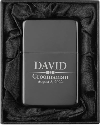 Miniatura 7 de Encendedor grabado personalizado en caja de regalo con forro de seda negra (línea de iniciales de monograma, vertical, negro)
