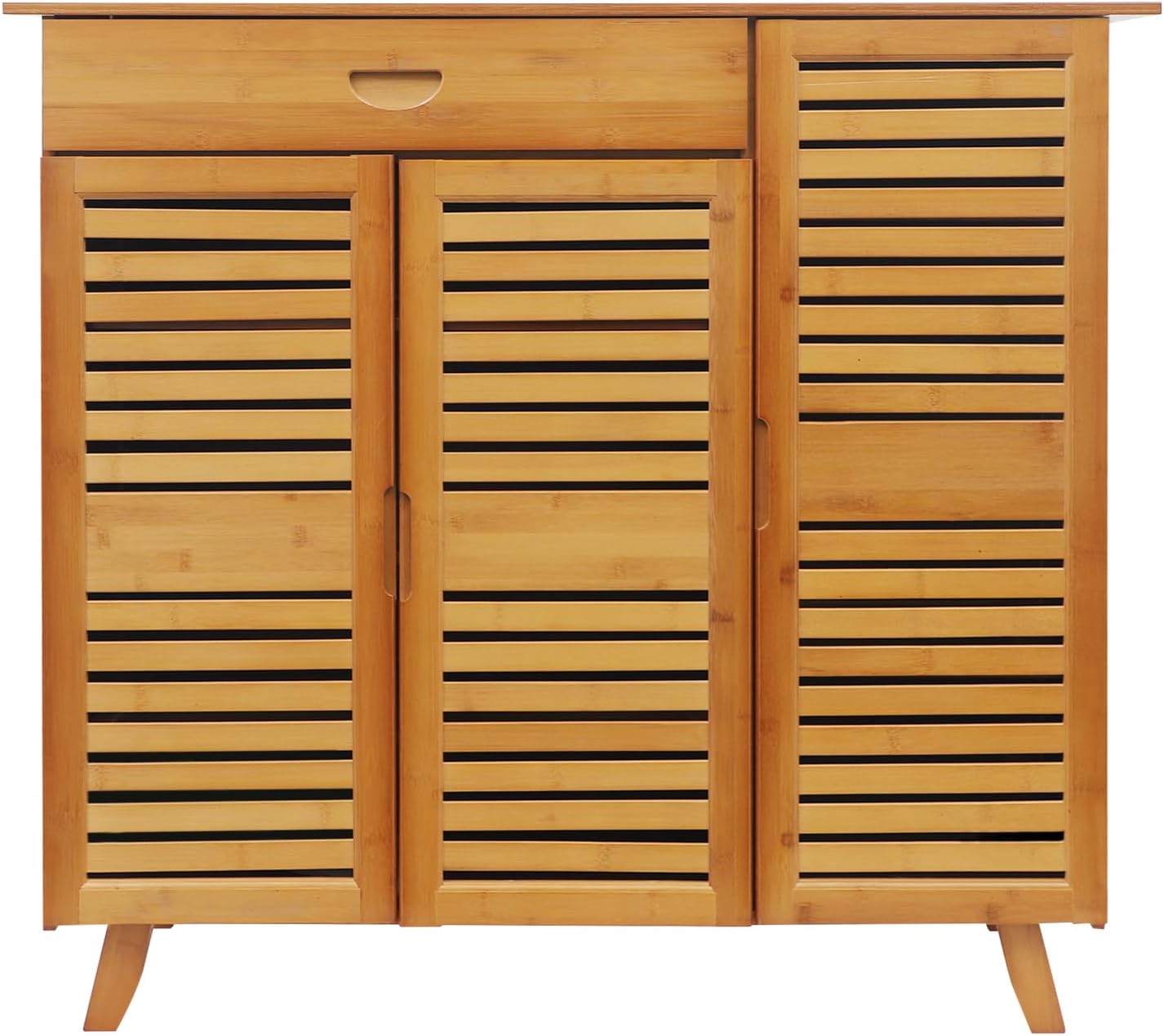 Bamboo Shoe Cabinet, 8-Tier Shoe Storage Cabinet with 1 Drawer 3 Doors, Freestanding Bamboo Shoe Rack Organizer with Shelves for Entryway, Hallway, Closet, Living Room (Brown)