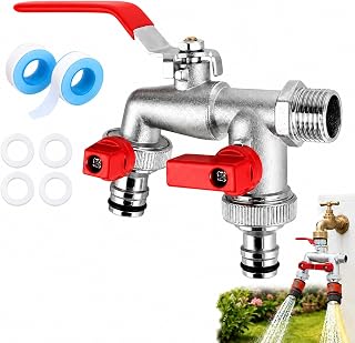 Grifo Jardin,Grifo de Doble Salida de 1/2", Grifo de Jardín al Aire Libre con Dos Salidas de 3/4", Resistente al Óxido y Las Heladas, Latón