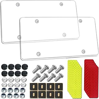 License Plate Covers - 2 Pack Clear Flat License Plate Protector, Heavy Duty Ubreakable Plastic Shields with Screws & 10PCS Reflective Stickers for Front or Rear Car Tags