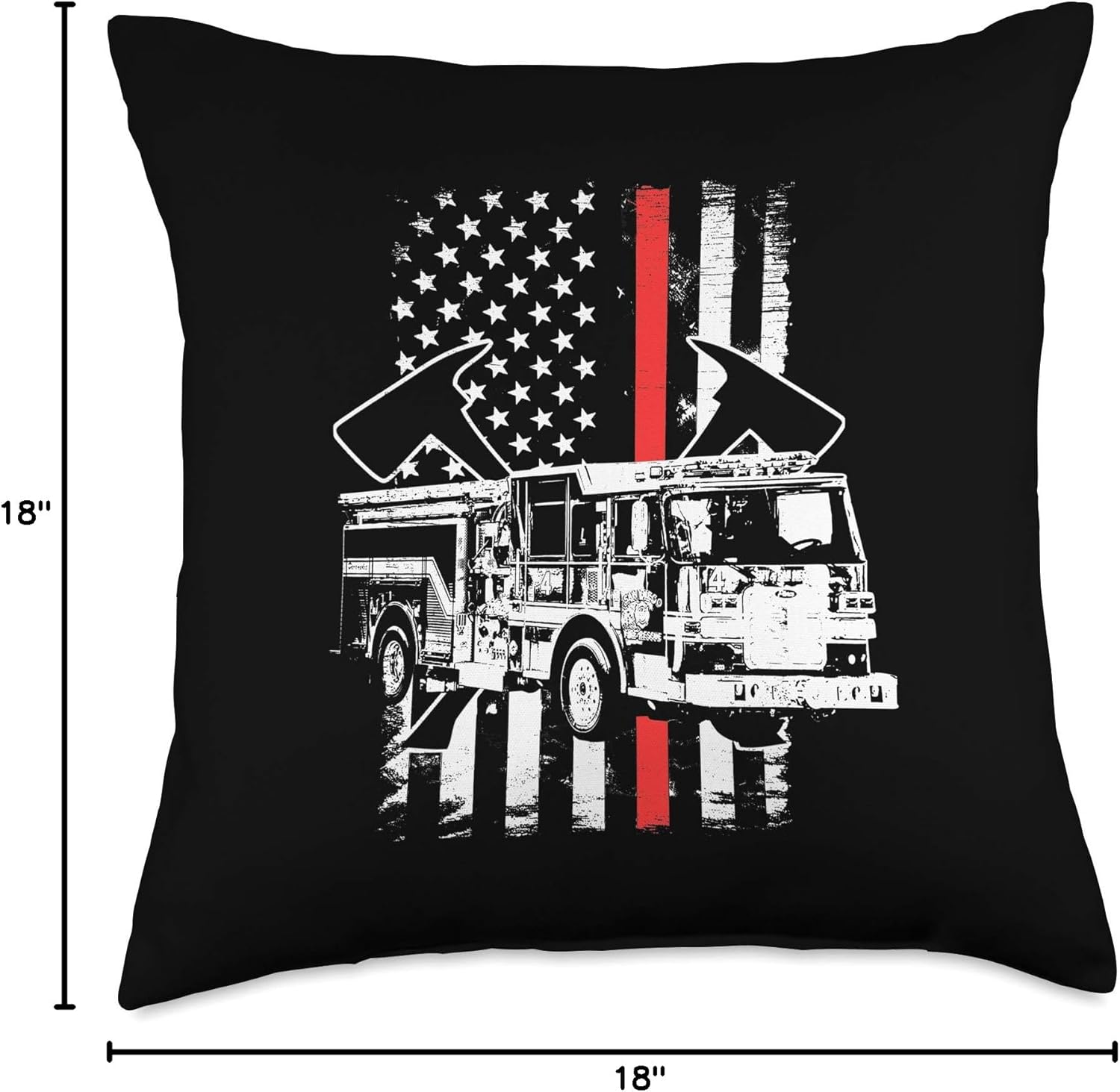 USA Flag Fire Truck Firefighter Thin Red Line Fireman Throw Pillow
