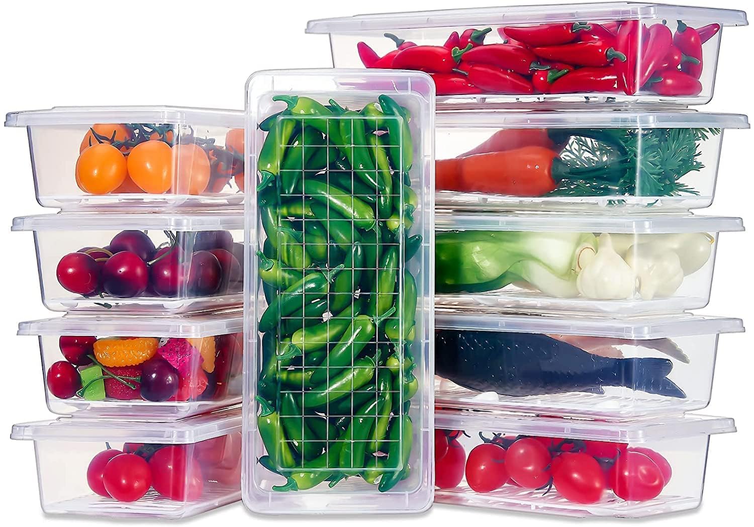 COXWIN Fridge Storage Boxes, Fridge Organizer with Removable Drain