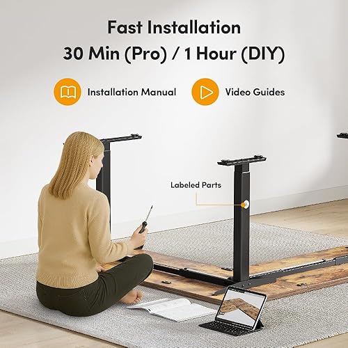 Miniatura 35 de Cubiker Escritorio de pie en forma de L – Escritorio eléctrico de altura ajustable de 63 x 55 pulgadas, mesa ergonómica para sentarse de pie con 3