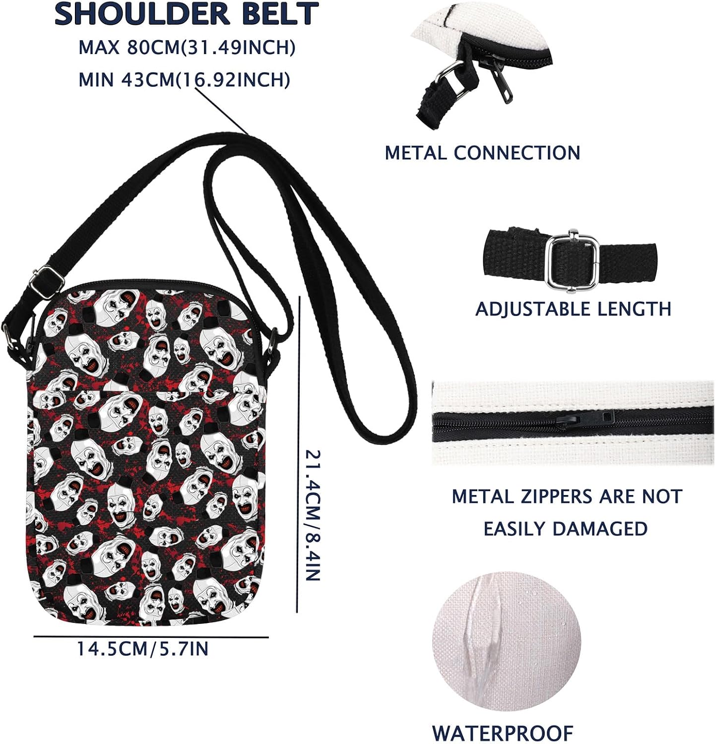 VAMSII Funny Clown Crossbody Bag Clown Movie Merch Horror Movie Fans Gift - Image 4