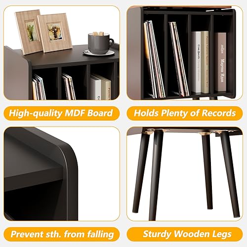 Miniatura 4 de Soporte para tocadiscos, mesa para tocadiscos con almacenamiento de vinilo, soporte de mesa de discos de vinilo negro con gabinetes para 100