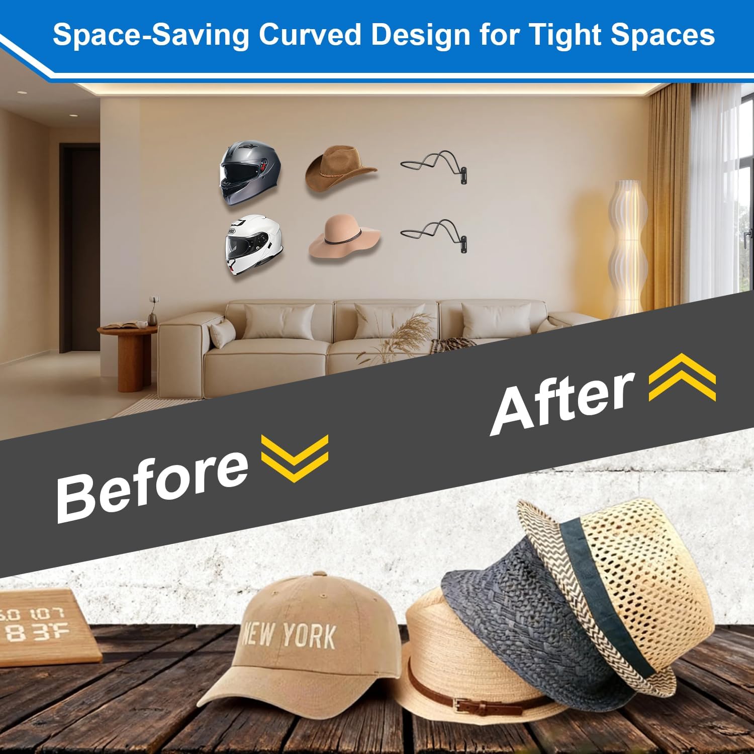 Helmet Wall Mount Display 4-Pack, Multifunctionnal Wall Mounted Helmet Holder Rack for Motorcycle, Hockey, Equestrian, Baseball, Football Helmets Storage, Black