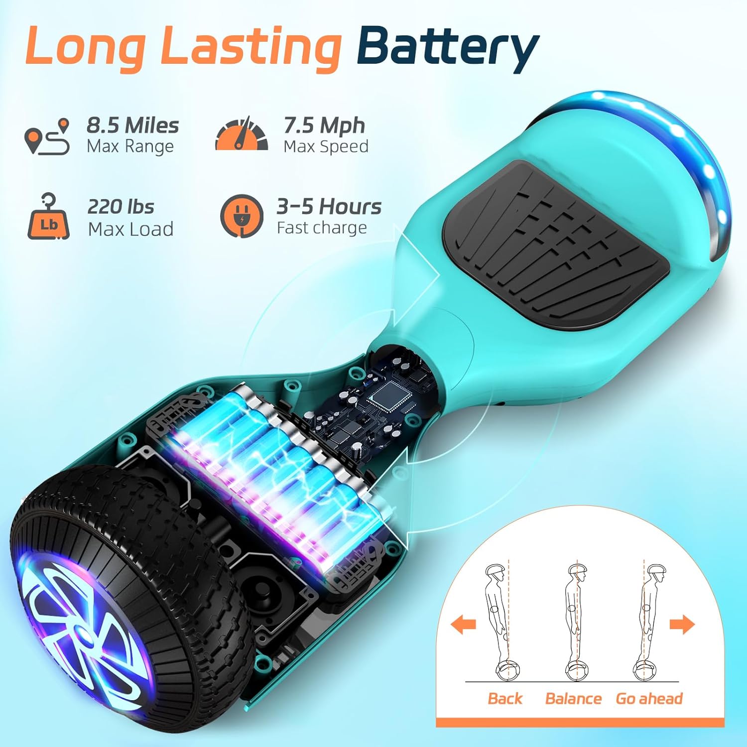 Scooter with Bluetooth Corlorful LED Lights, 6.5" Wheels, Dual 300W Motor Scooter for Kids Girls Boys Adults, All Ages