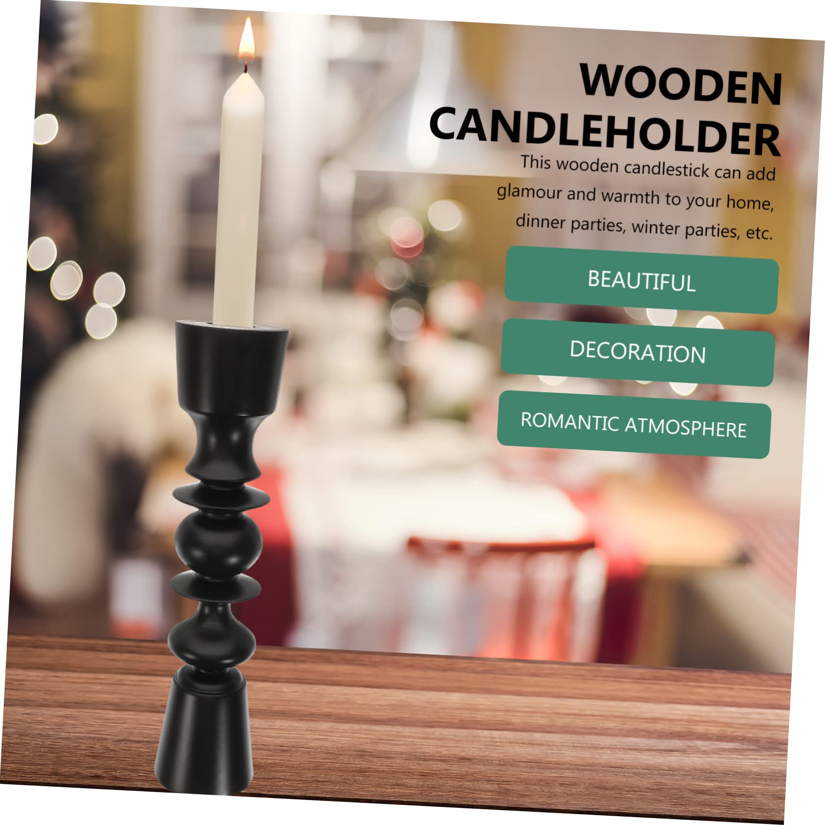 Candelabro de Madera Maciza Estilo Europeo para Boda y Mesa | Negro, Diseño Retro y Sencillo, Adorno para Dormitorio y Fiestas de Invierno, Pieza Central de Mesa