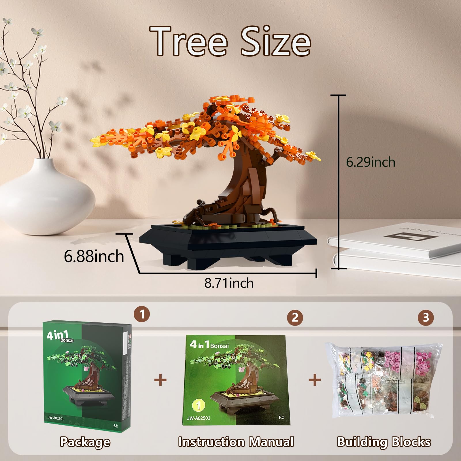 Amazon.com: PDQAZIR 4 in 1 Bonsai Tree Building Blocks Set, 529PCS