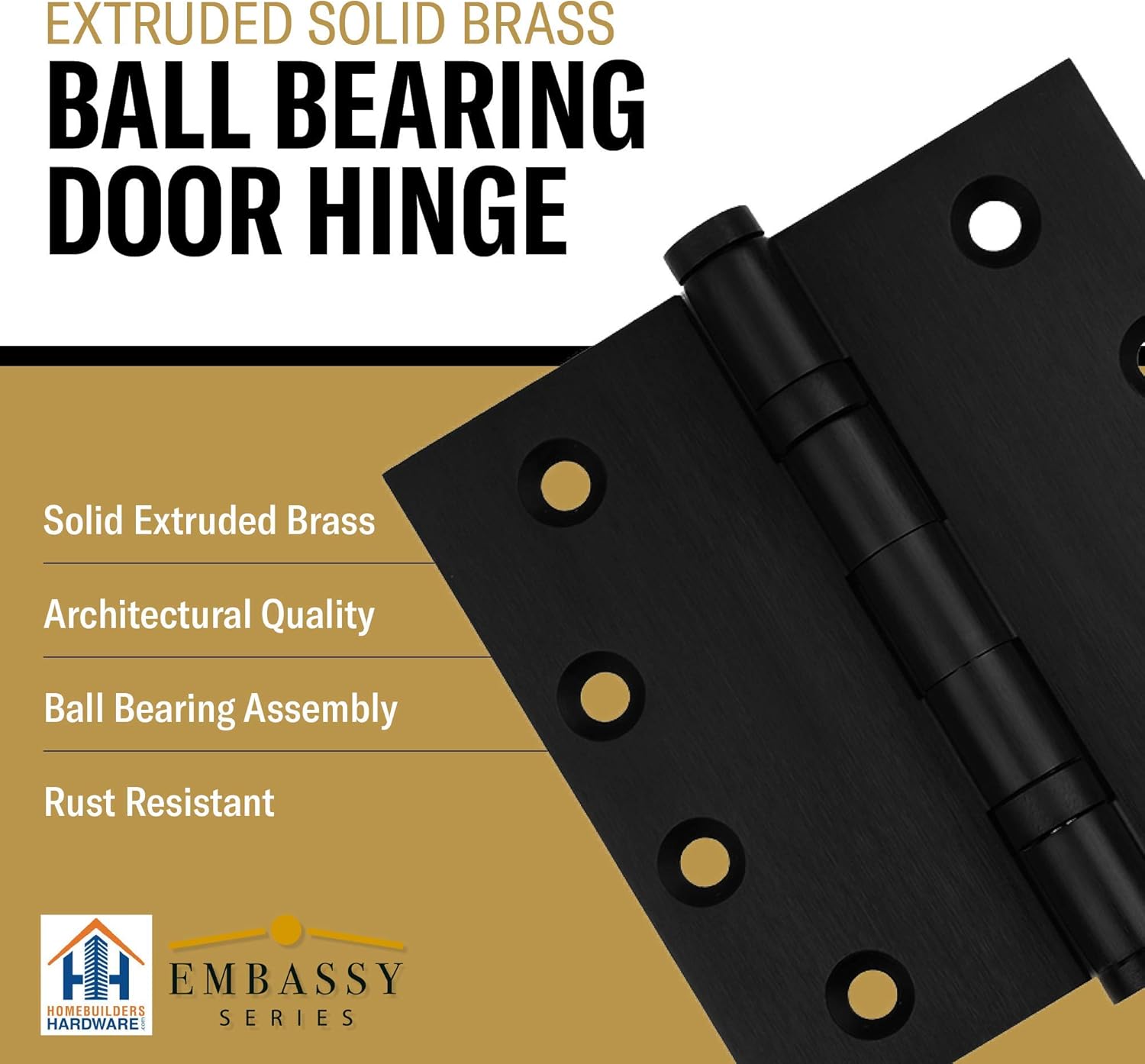 Bеѕt Rеvіеw Embassy Door Hinge Solid Brass - 4 x 4 Inch, Heavy Duty, Black, Ball Bearings, Rust Resistant Stainless Steel Pin, Architectural Designer Grade, Home Improvement, 3 Pack