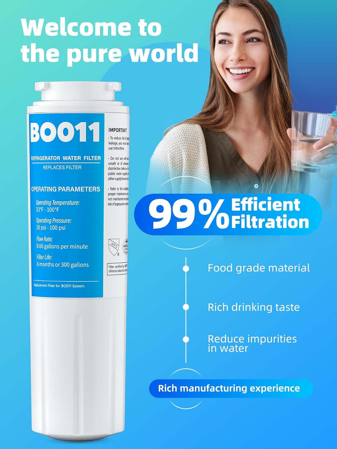 EDR4RXD1 RWF0900A Water Filter UKF8001, Fit for Evenydrop Filter 4 and Whirl-Pool Water Filter 4, Replacement RFC0900A, AXX-200/750, UKF8001P, 469006, WD-F07, 3 packs, By BOGDA