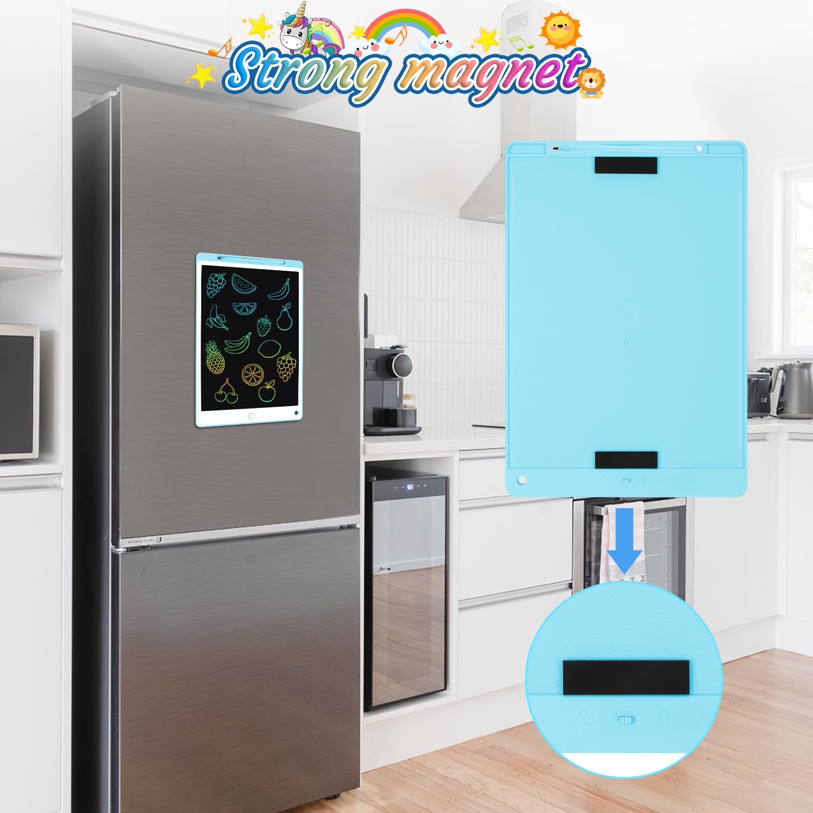 Tableta Escritura LCD Color 13 Pulgadas, Tablet Escritura Niños, Pizarra Digital con Botón De Eliminación de Pantalla e Interruptor de Bloqueo para Juegos para 2 3 4 5 6 7 Años, Azul
