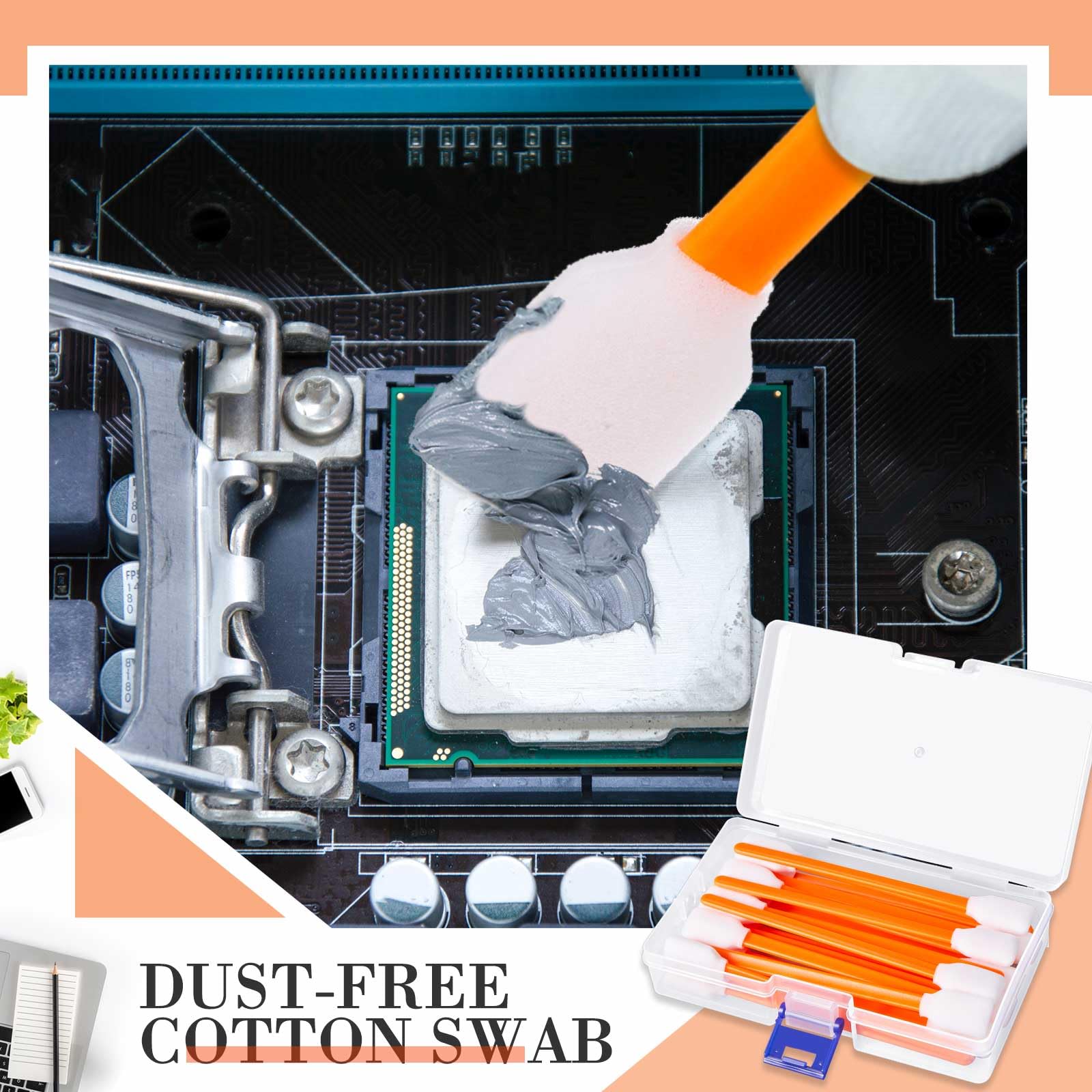 200 hisopos de limpieza de espuma de 5 pulgadas con estuche de almacenamiento, puntas de espuma para cabezales de impresora, escáneres, lentes de cámara, industrias de disco duro de chip