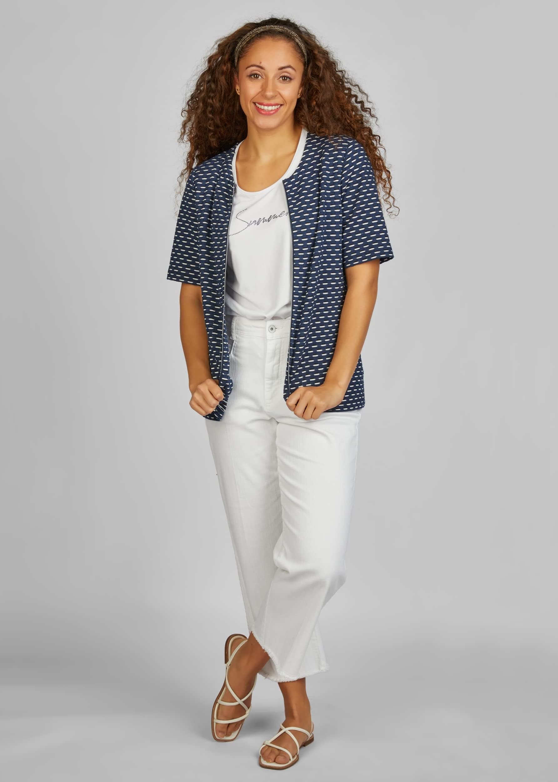 Rabe Damen Twin-Set Kurzarm, gemustert pazifik blau/weiss - 46